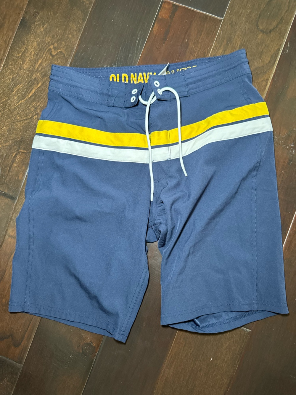 Old Navy Navy Swim Trunks with Yellow & White Stripes